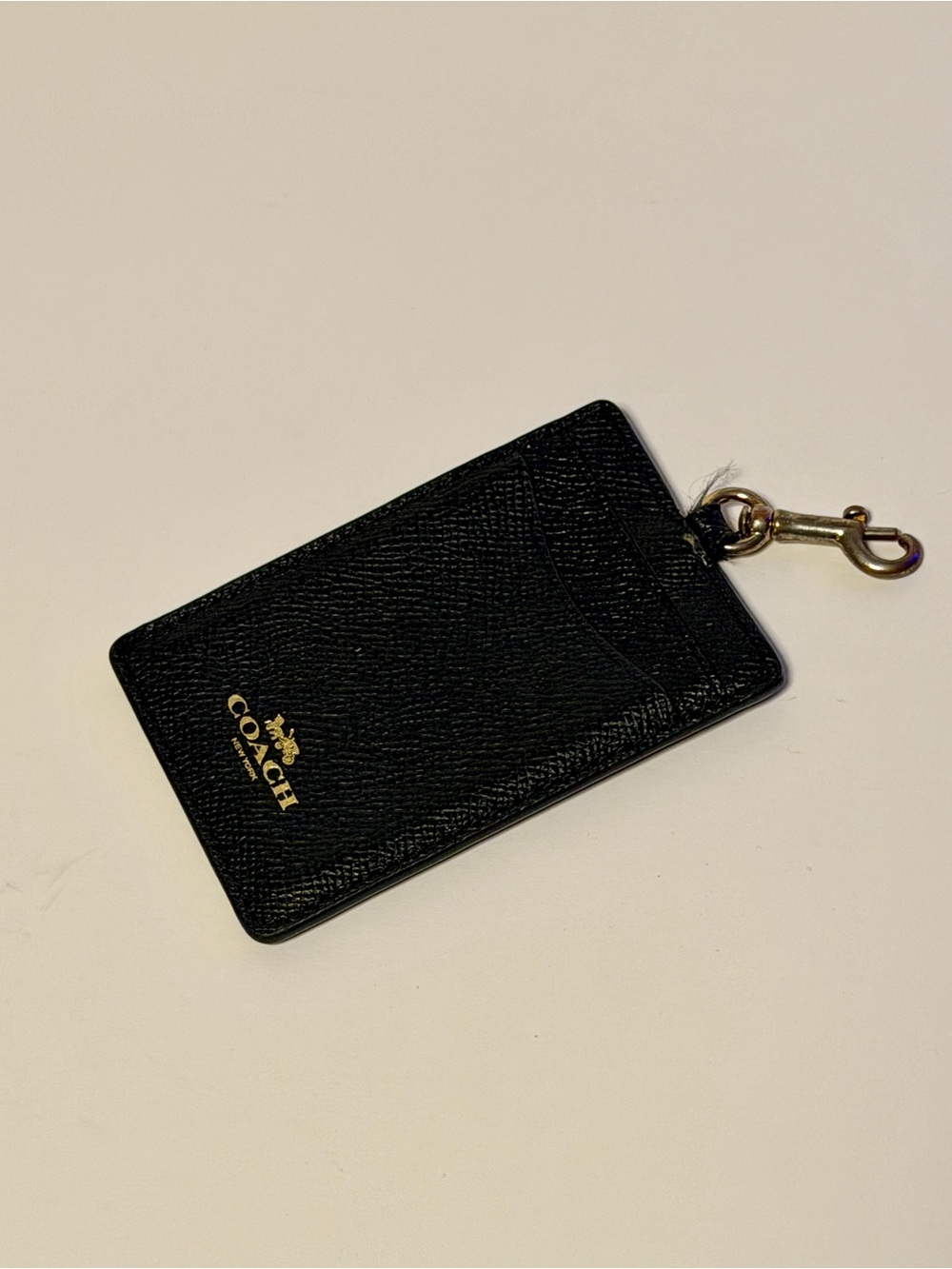 COACH black crossgrain leather ID/card holder with gold-tone hardware